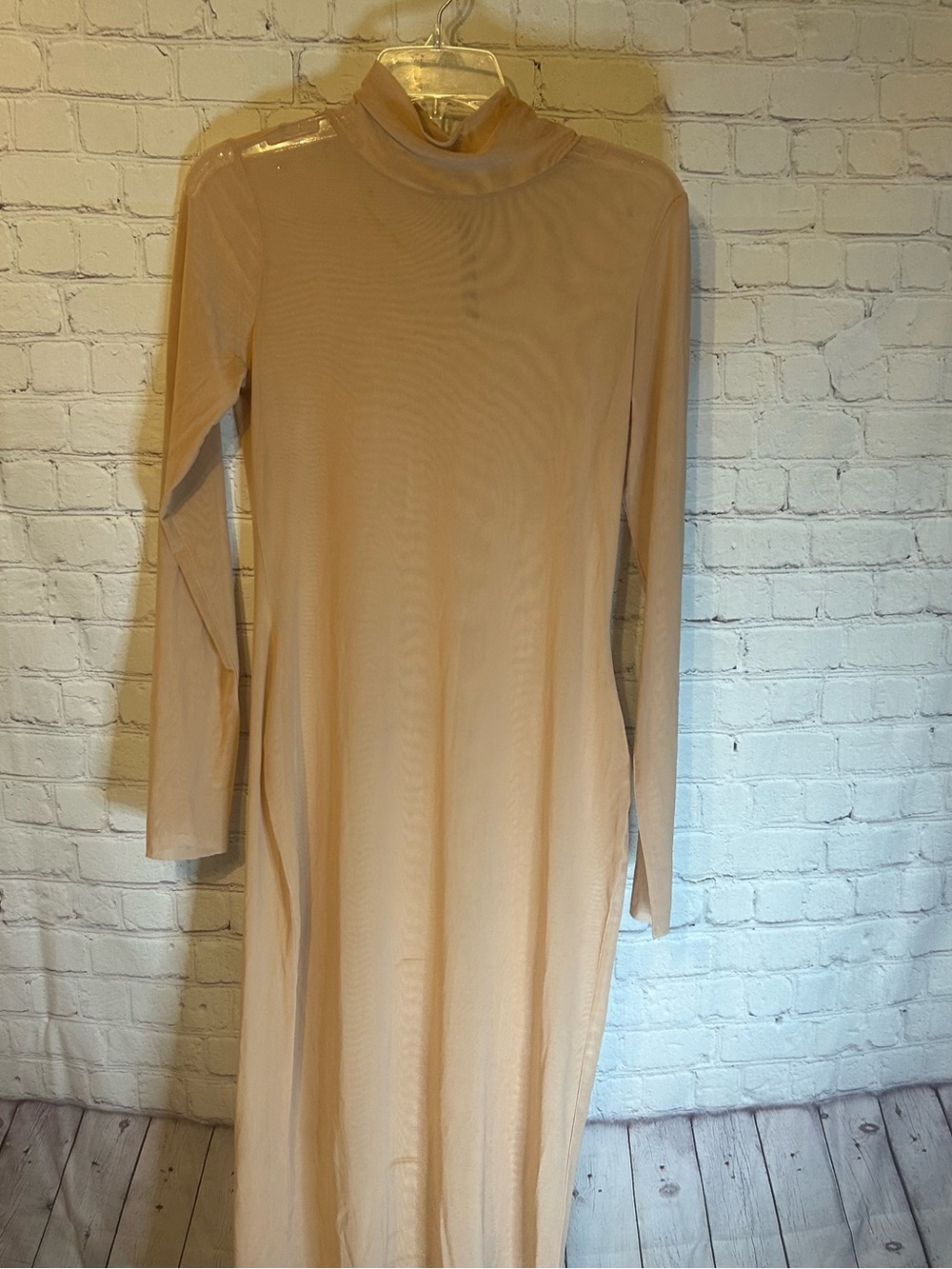 NWT AFRM Mock neck long sleeve mesh dress in nude, L